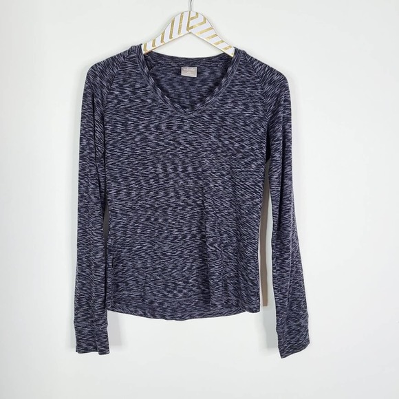 Icebreaker Tops - ICEBREAKER Women's V Neck Long Sleeve Spacedye Top Size Medium Gray Grey White